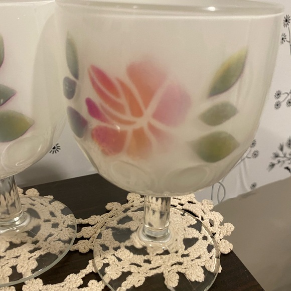 Set of 6 Floral Frosted Glass Goblets - Picture 2 of 4